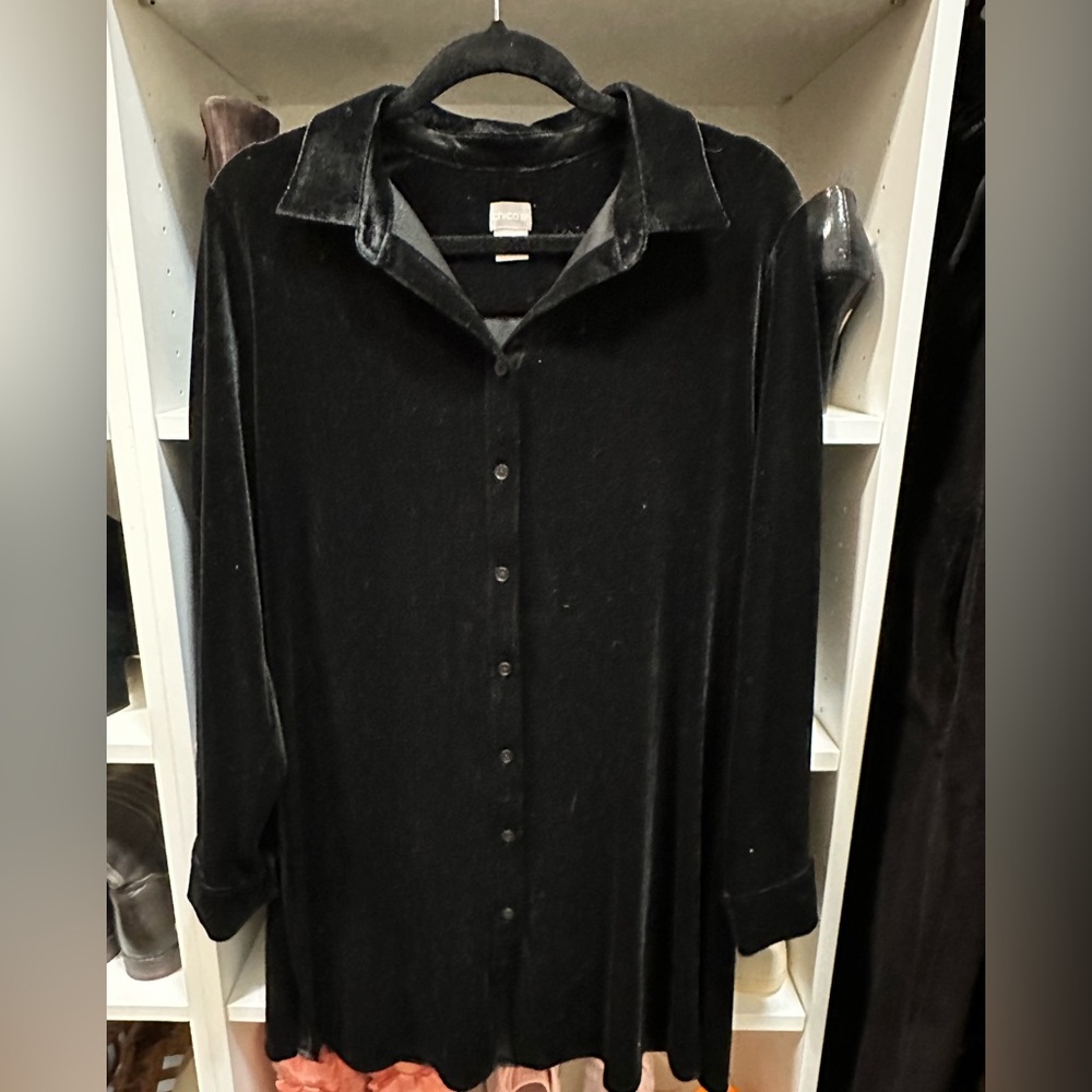 Chico’s black velvet shirt dress size 1